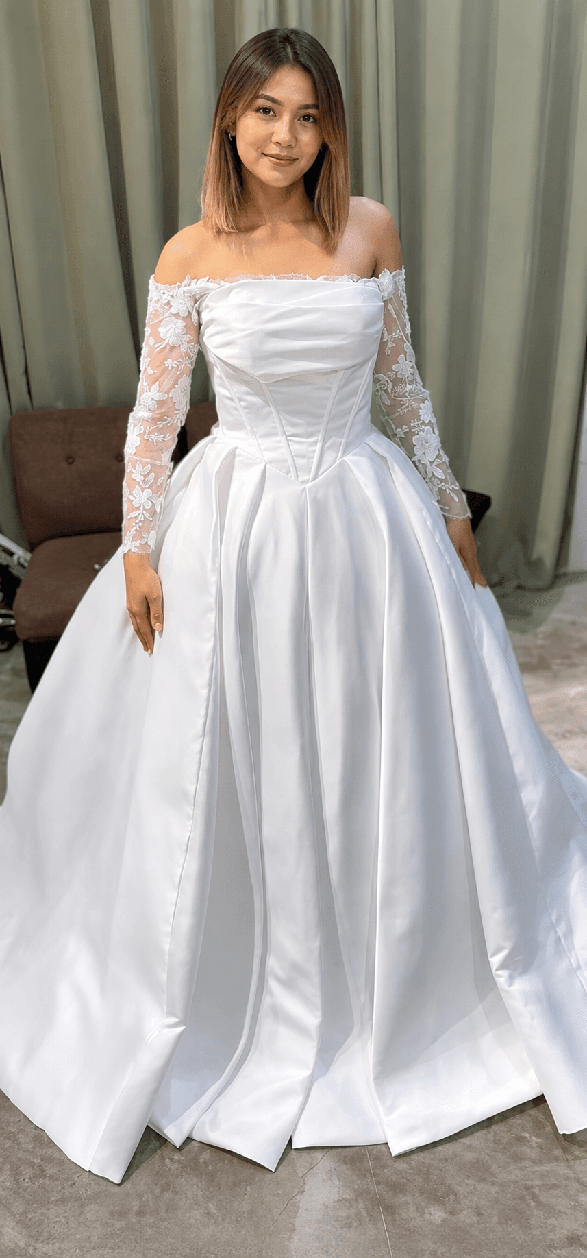 Mikado Longsleeve Lace gown